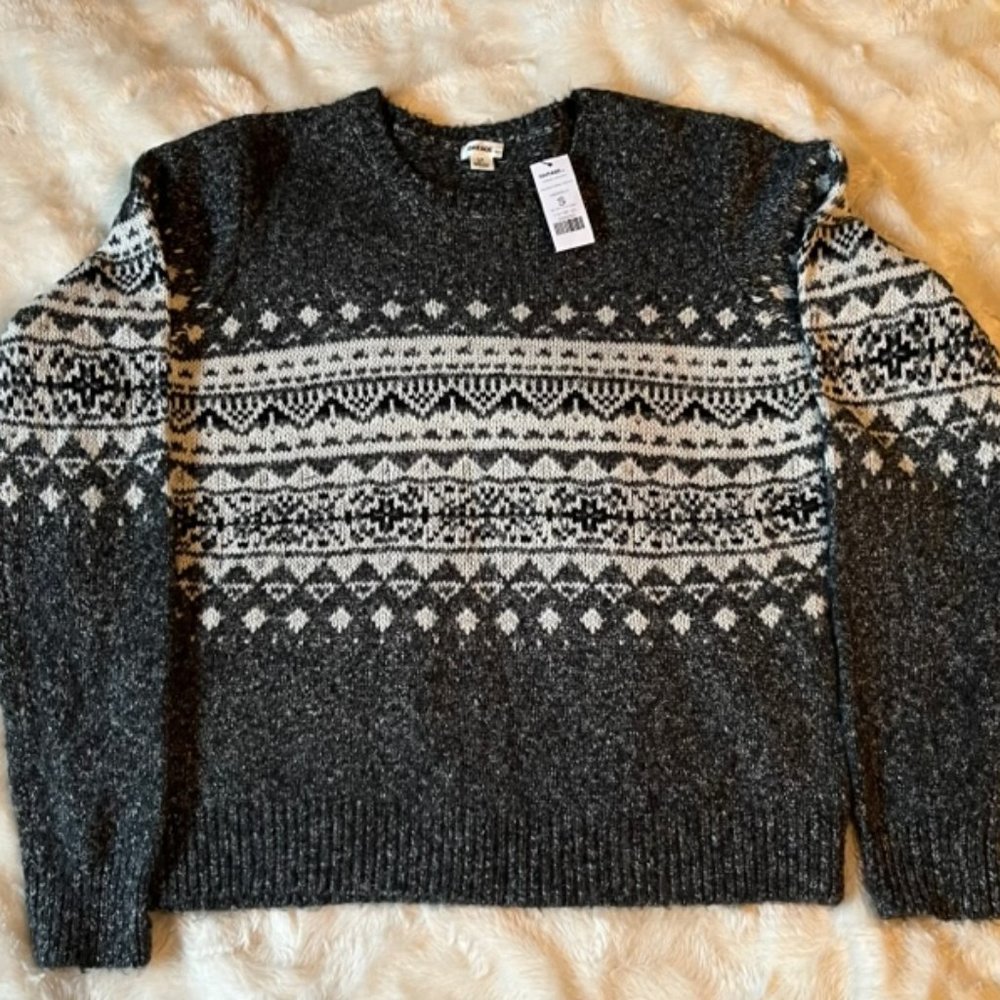 - Garage Sweater Black and Grey Jacquard Fairisle Ladies Size Small NWT